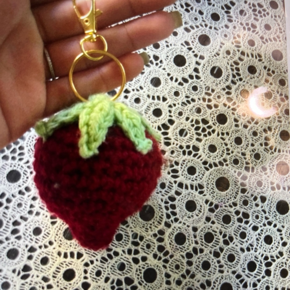 Crochet Strawberry Keychain
